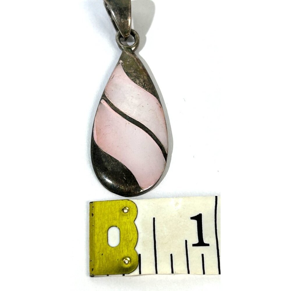 Vintage Sterling Silver & Pink Mother Of Pearl Teardrop Pendant 2” - Picture 4 of 6